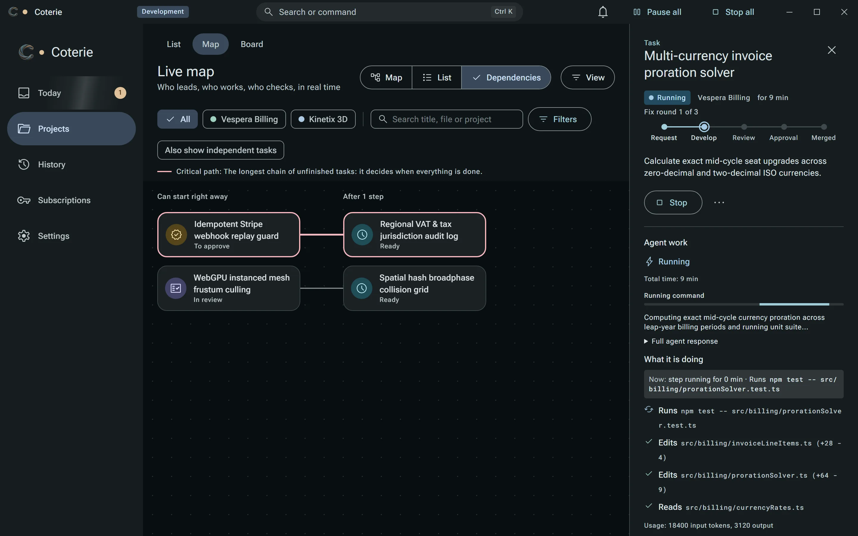 Dependency Waves & Live Agent Stream